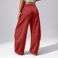 thumbnail image 6 of RUTAYY Women's Pants Elastic Drawstring Waist Wide Leg Solid Color Side Pockets Casual Trousers Red, 6 of 6