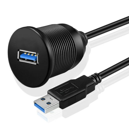 Waterproof Jack - USB 3.0 Flush Mount Cable - Dashboard Panel Dash Mount 1 Port Dual USB Socket Plug Jack Connector Extension Wire Cord Waterproof Male to Female for Car Truck Trailer Boat Motorcycle (1M / 3FT)
