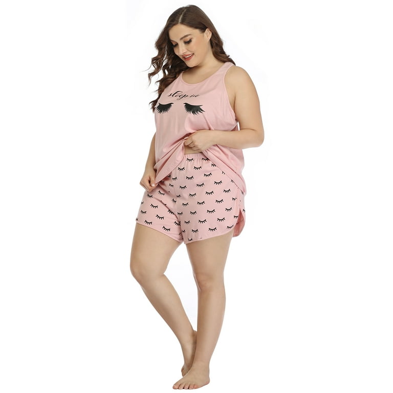 AherBiu Plus Size Satin Pajamas Sets for Women Cowl Neck Tank Tops