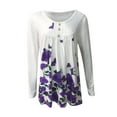 thumbnail image 3 of Abcnature Women Casual O-Neck Printing Long Sleeve Buttons Blouse T-shirt Tops Plus Size Tops for Ladies Autumn Winter Casual Loose Tunic Blouse Purple S, 3 of 4