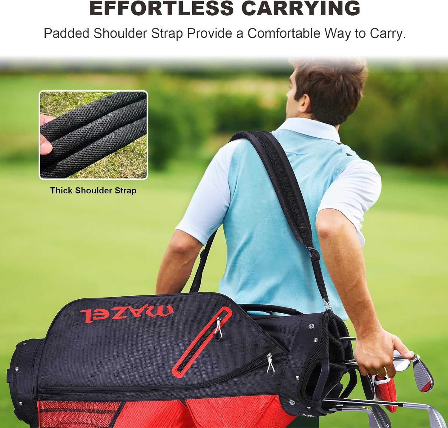 MAZEL Golf Cart Bag with 7-Way Full Length Dividers Top and 9 Pockets,Lightweight Golf Club Bag for Men & Women