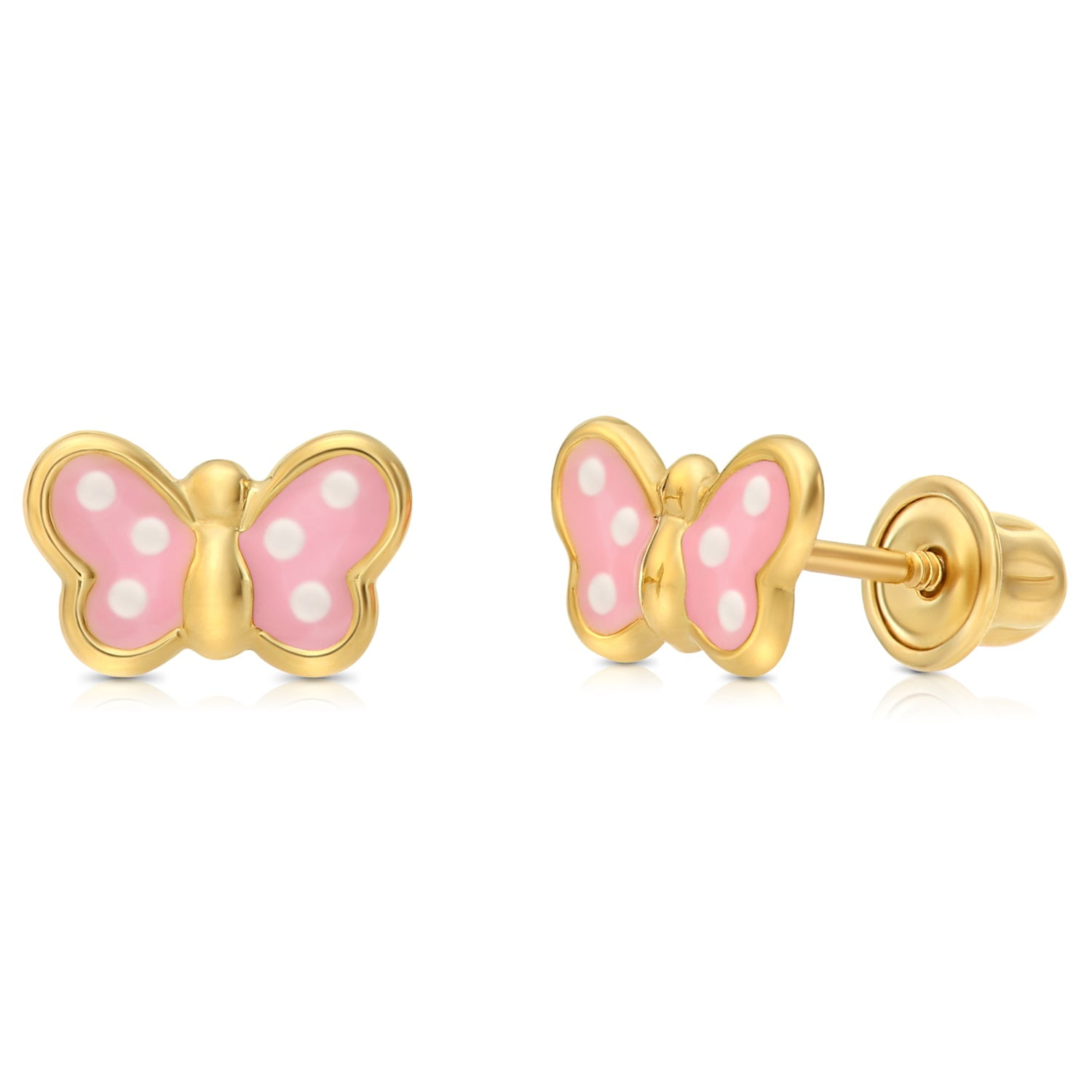 Tilo Jewelry 14K Yellow Gold Pink Poke A Dot Enamel Girls Kids tilo-jewelry-14k-yellow-gold-pink-poke-a-dot-enamel-girls-kids