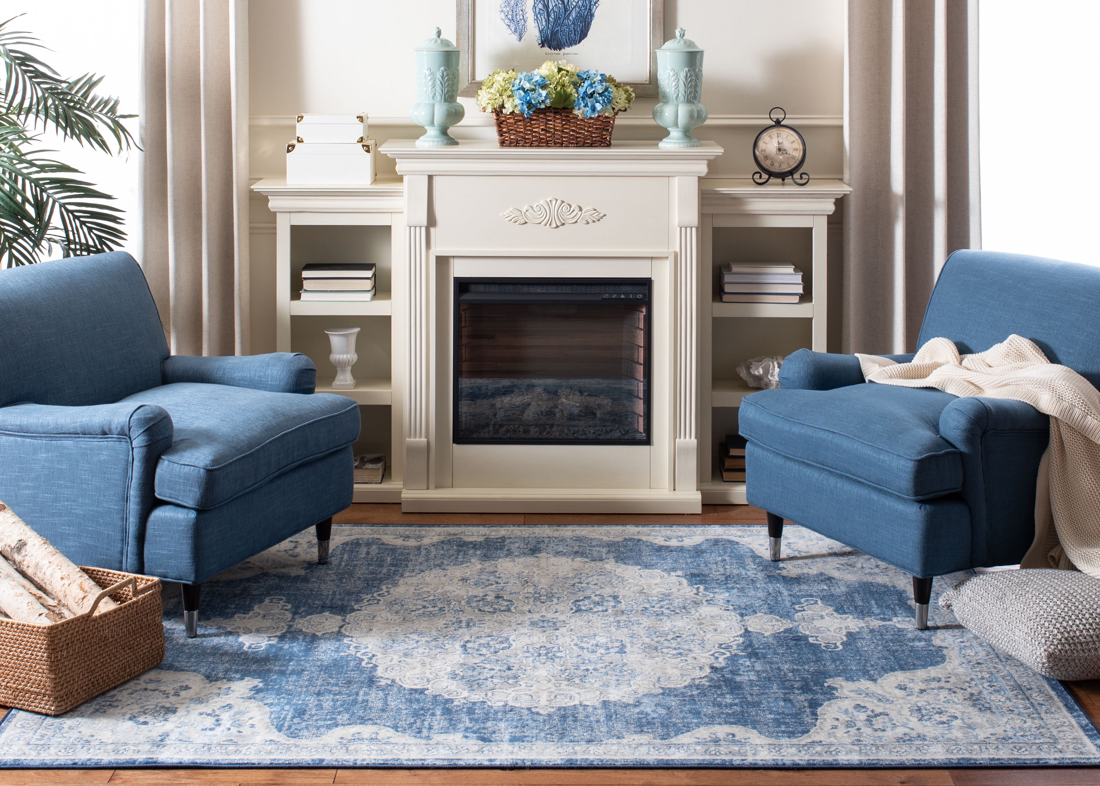SAFAVIEH Brentwood Cahal Oriental Area Rug, Navy/Ivory, 4' x 6'