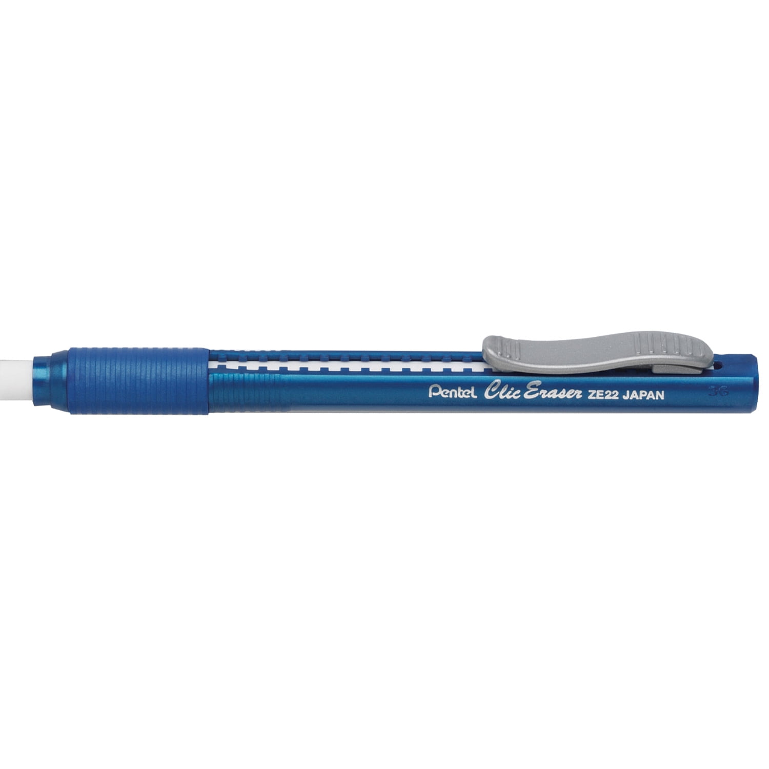 Pentel Clic Erasers Grip, Blue Barrel, Pack of 12