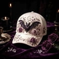 thumbnail image 5 of 3D Halloween Embroidered Baseball Cap, Pumpkin Ghost Embroidery Cotton Fall Hat for Women, Adjustable Baseball Cap for Fall Halloween Party Gift(Bat), 5 of 5
