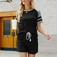 thumbnail image 2 of Babysbule Womens Sets Women's Fashion Summer Casual Short Sleeve Round Neck T Shirt Splicing Color Two Piece Set, 2 of 4