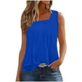 thumbnail image 3 of VBTAPA Womens Tank Tops Summer Casual Square Neck Sleeveless Tops Loose Flowy Pleated Shirt with Curved Hem Blue XXL, 3 of 8