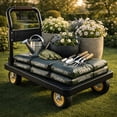 thumbnail image 3 of Heavy Duty Garden Cart with Folding Handle, 4 Wheel Outdoor Utility Platform Wagon for Plants, Soil And Yard Work, 3 of 9