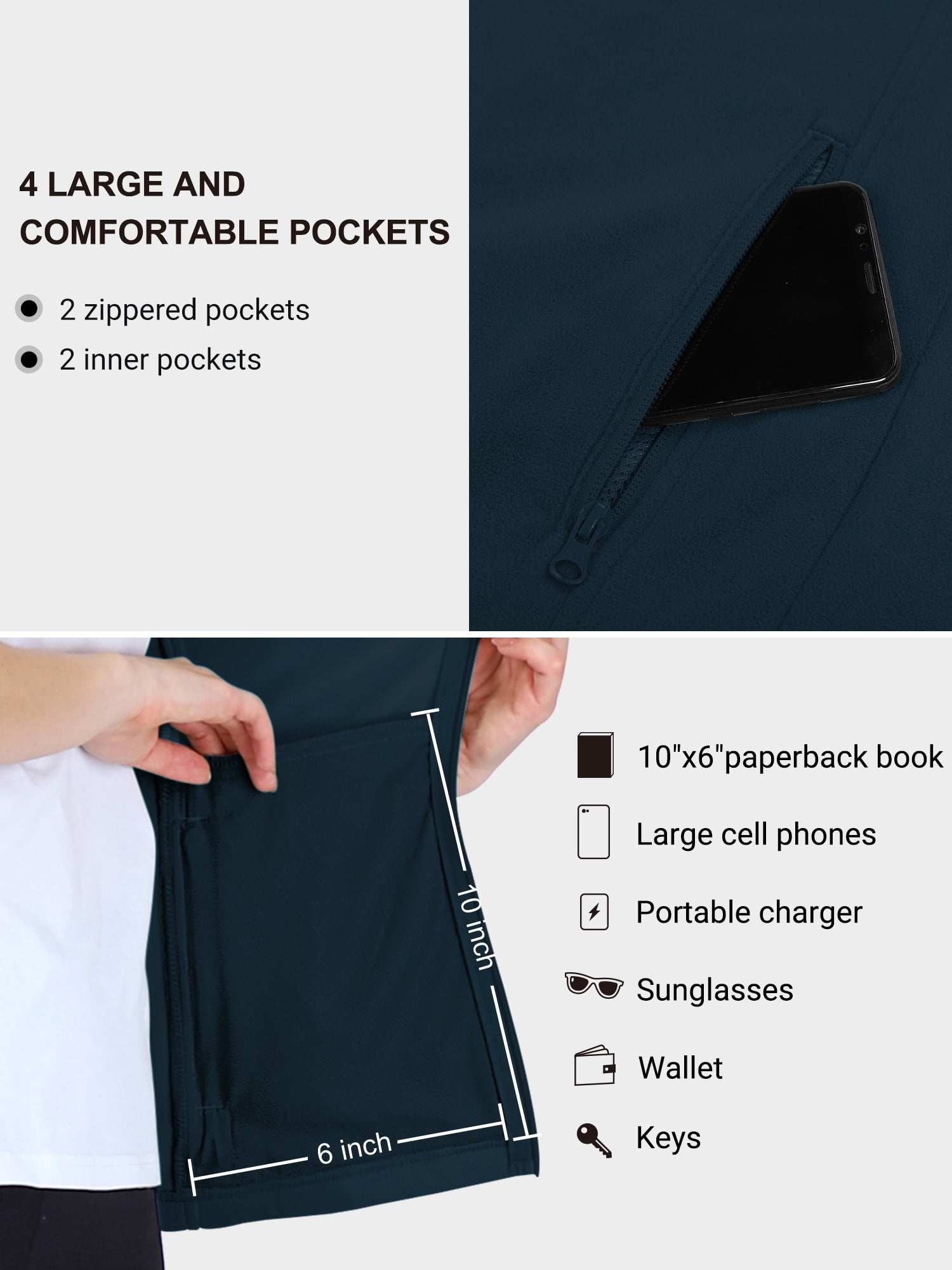 33,000ft Women's Fleece Vest, Zip Up Lightweight Soft Running Vest Outerwear Sleeveless with Pockets