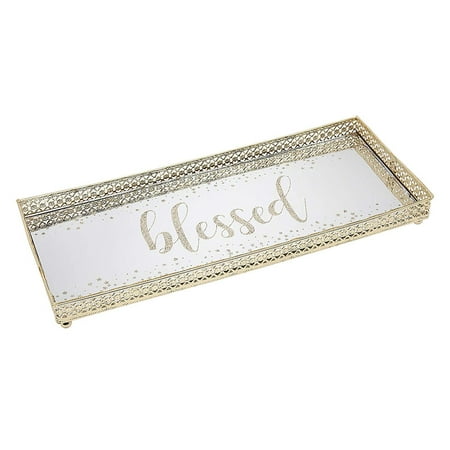 Mirror Tray For Perfume Philip Whitney Glass Jewelry Tray Vanity Dresser Perfume Organizer – Mirror - Blessed Champagne Glitter – 12.5x5 ()