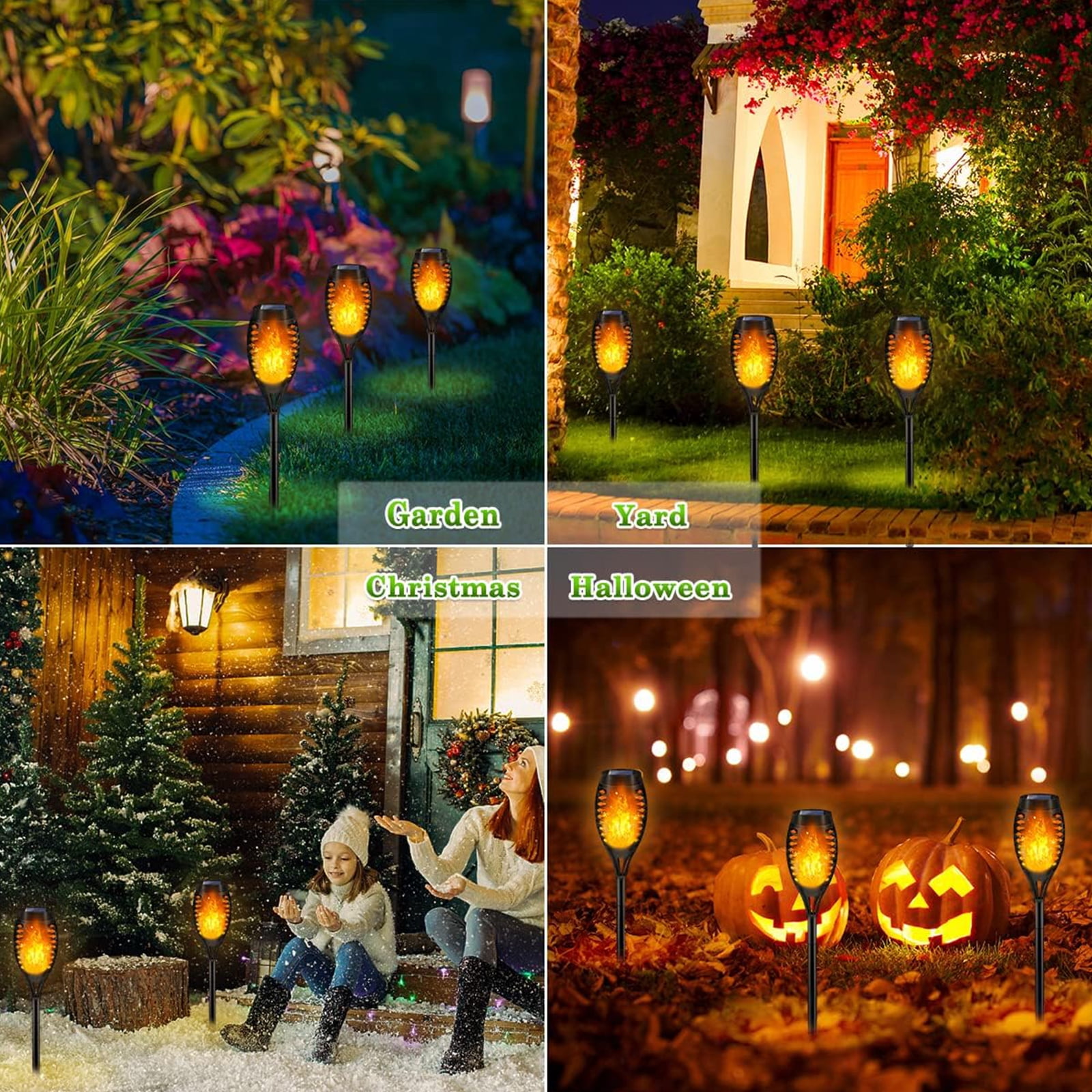Ele-mall2024 Solar Tiki Torches, Flickering Flame & Waterproof, Solar Powered, 12-Pack