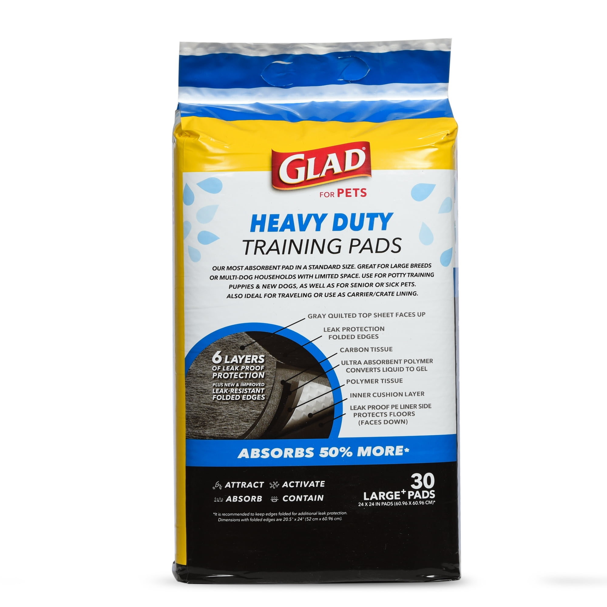 (2 pack) Glad for Pets Heavy Duty Activated Carbon Training Pads - 24" x 24" 30ct