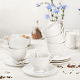thumbnail image 2 of Set of 6 Porcelain Tea Cups and Saucers, 8 Oz White Cappuccino Cups with Saucers and Spoons, British Coffee Cups, Porcelain Tea Set, Latte Cups, Espresso Cups, 2 of 6