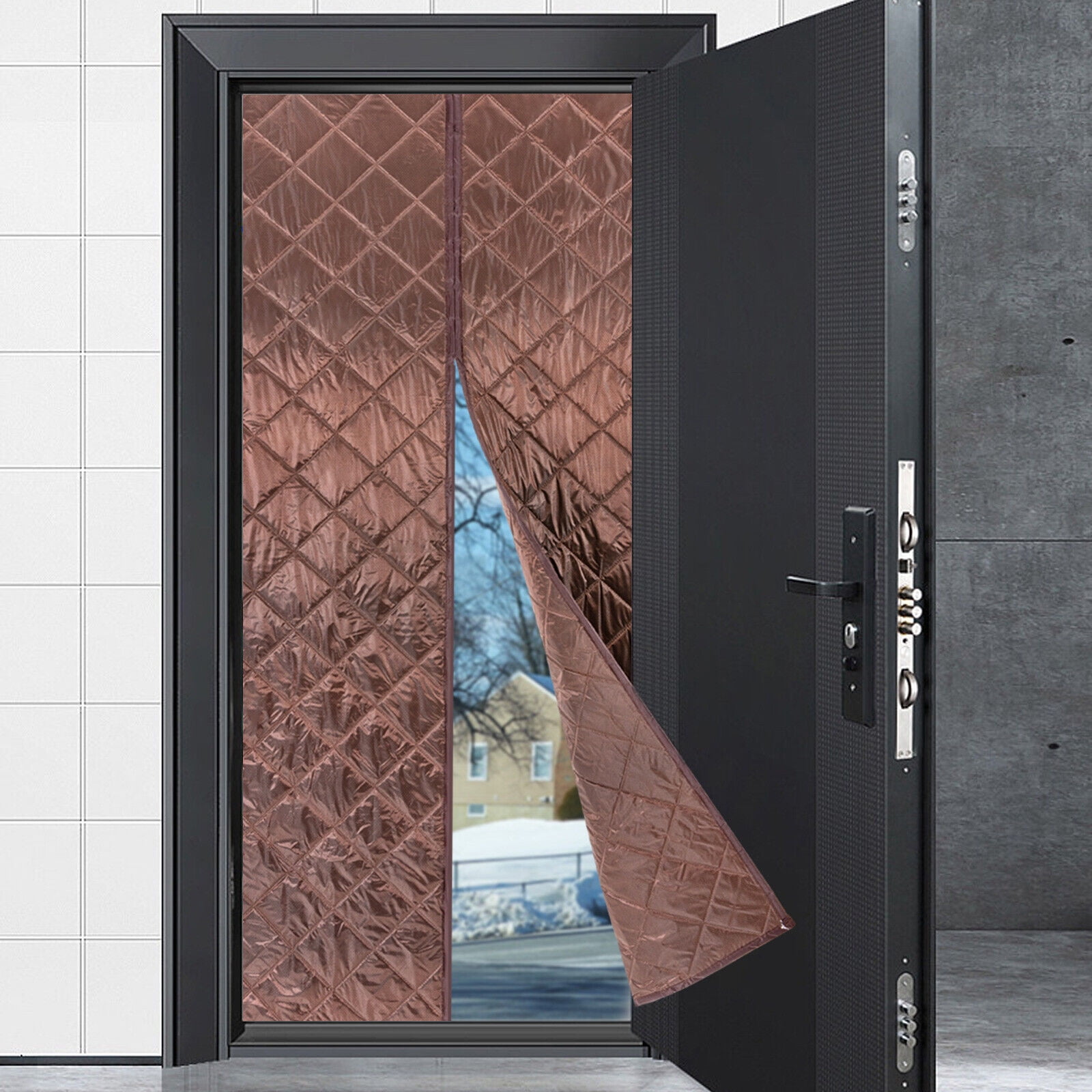 Magnetic Thermal Insulated Door Curtain Waterproof Doorway Curtain Cover Coffee 40*84in