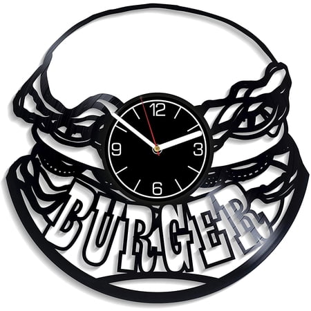 YanGxx Burger Vinyl Record Wall Clock Fast Food Kitchen Decor 12 inch Wall Clock Food Art Gift for Her Fast Food Wall Art Burger Clock Fast Food Wall Clock Large Burger Gift Fast Food Vinyl Clock