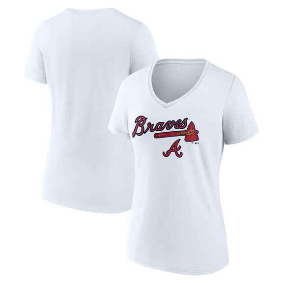Women's White Atlanta Braves Team Lockup V-Neck T-Shirt