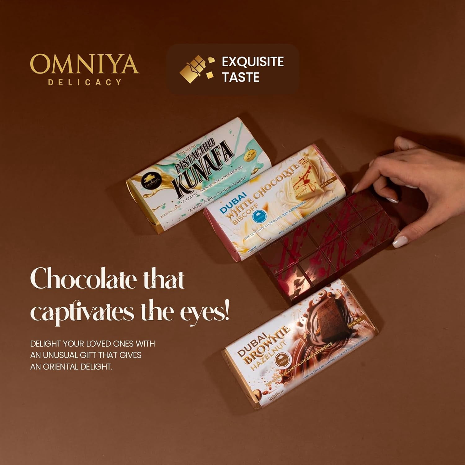 OMNIYA Delicacy Dubai Viral Kunafa Pistachio Milk Chocolate Bar, Crispy, 1 Count, 190g