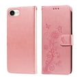 thumbnail image 2 of for iPhone 16e Wallet Phone Case,Women Flip Folio Cover with Credit Card Holders Emboss Butterfly & Flower PU Leather Purse Kickstand Shockproof Phone Case With Wrist Strap,Pink, 2 of 8