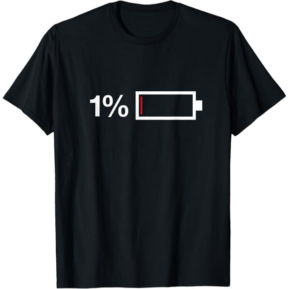 1% Battery Icon one percent T-ShirtMen and women, Black T-shirt, size: Extra large S-4XL