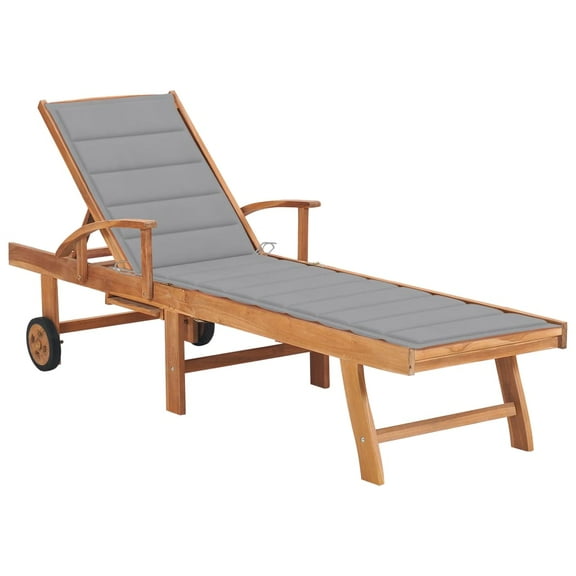 vidaXL Sun Lounger Grey Solid Teak Wood Standard Multi-Position Backrest