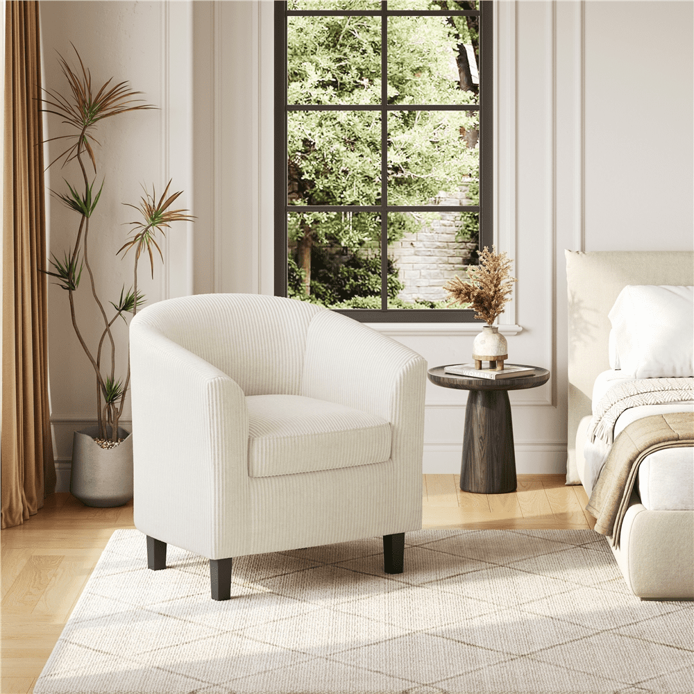 Renwick Upholstered Corduroy Fabric Accent Arm Chair for Living Room, Set of 2, Beige