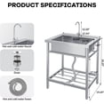 thumbnail image 2 of EastVita 24" Stainless Steel Free Standing Single Bowl Utility Sink with Hot/Cold Water Pipe, Kitchen Sink with Faucet, Legs, Storage Rack, 2 of 7