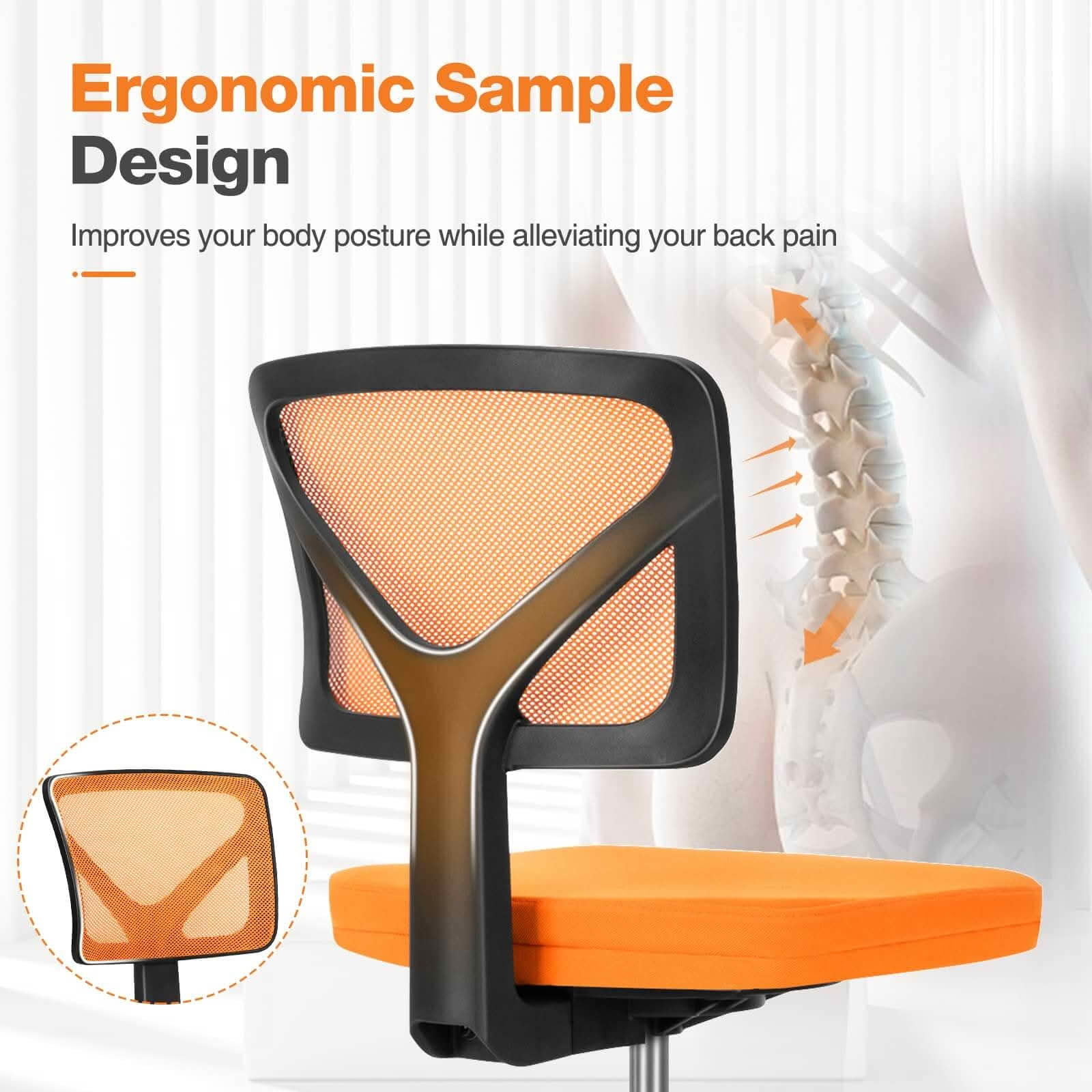 MAYEERTY Low-Back Mesh Armless Office Chair, 360° Swivel Rolling Computer Task Chair with Lumbar Support