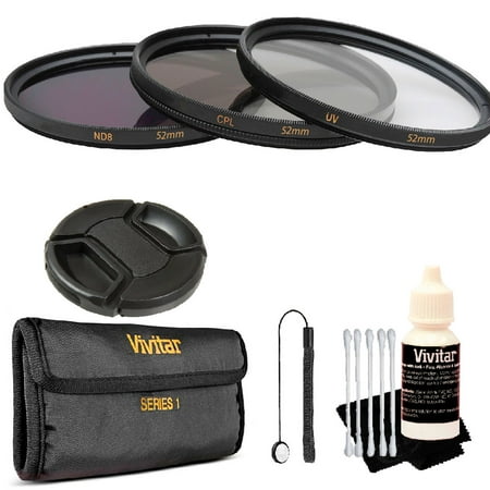 Vivitar 52mm 3Pc UV/CPL/ND8 Filter Kit + Top Accessory Kit for All 52mm