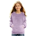 thumbnail image 2 of Ecqkame Girls Sherpa Crewneck Sweatshirts Double Sided Velvet Long Sleeve Cute Pullover Tops Oversized Lightweight Fleece Sweatshirt 5-15 Years Purple 13 Year, 2 of 9