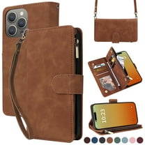 ELEHOLD for iPhone 15 Pro Max Wallet Crossbody Case,Large Capacity Card Slots Zipper Purse Kickstand Function Magnetic Clasp Shoulder Strap Wrist Lanyard Flip Leather Case for iPhone 15 Pro Max,Brown