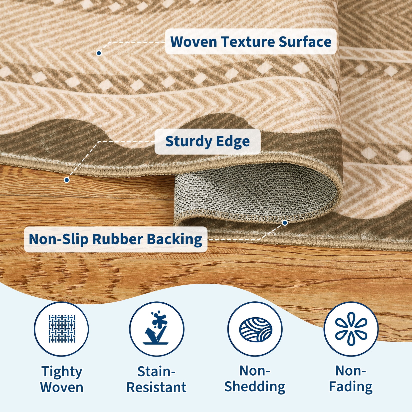 HIWEAVER Yellow 9' x 12' Washable Scalloped Bordered Pattern Area Rug for Living Room Indoor Throw Carpet ​Modern Non-Slip Foldable Floor Cover for Dorm Home Decor