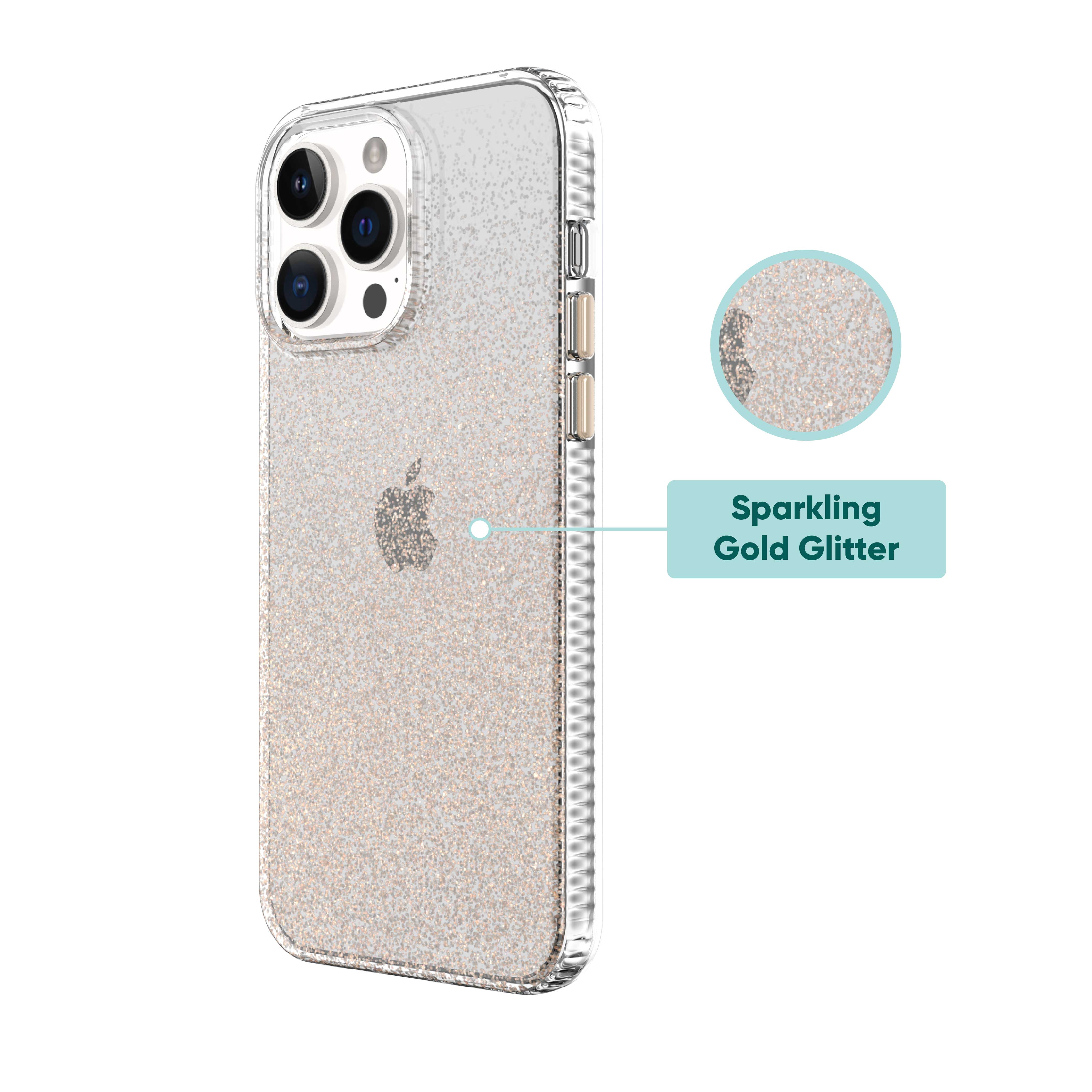 onn. Gold Glitter Fade Phone Case for iPhone 15 Pro Max