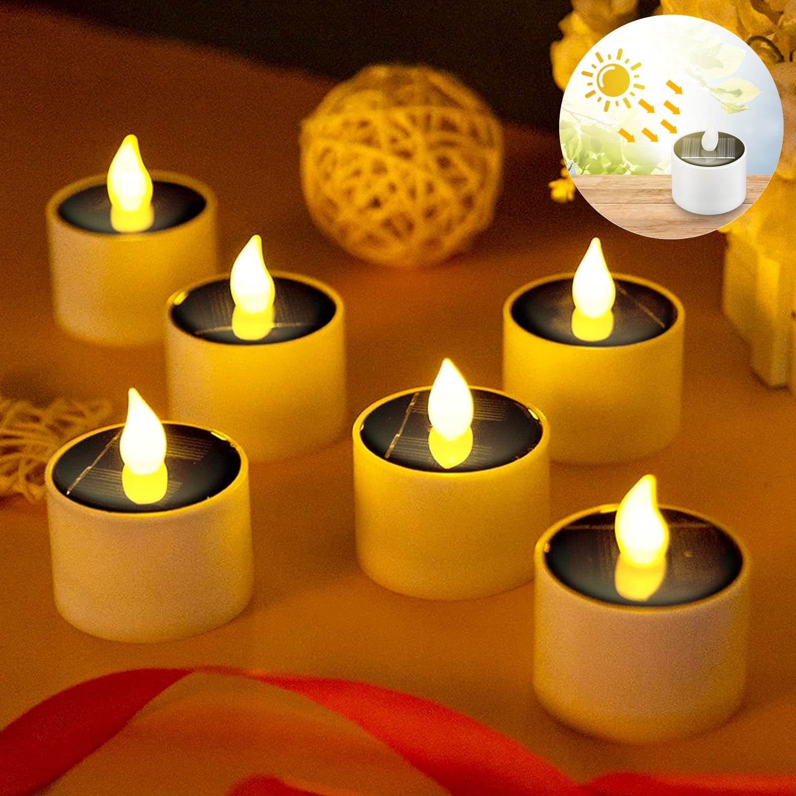 2022 New Candles,Flameless Candles Light Solar Powered Flickering Candle Light Solar Candle lamp Solar Energy Rechargeable Tea Wax lamp 6 Pieces Solar LED Candle lamp Solar Tea Lights 