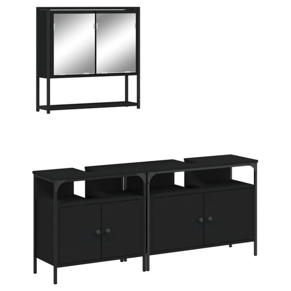vidaXL 3 Piece Bathroom Furniture Set Black Engineered Wood