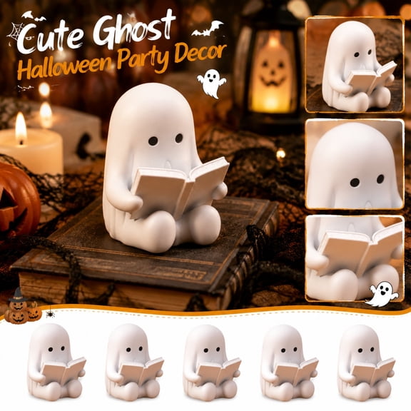 Yashow White Plastic Ghost Figurine Cute Chibi Style Desktop Ornament for Indoor Halloween Party and Children Bedroom Tabletop Decoration, 1-pack