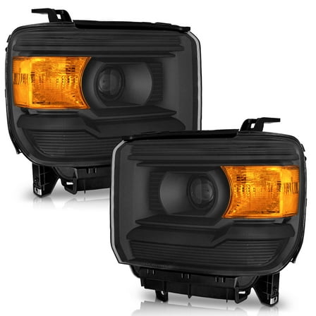 WEELMOTO Headlights Assembly for 2014-2018 GMC Sierra 1500 / 2015-2019 GMC Sierra 2500HD / 2015-2019 GMC Sierra 3500HD Replacement  Pair Set Black Housing NOT for factory LED models