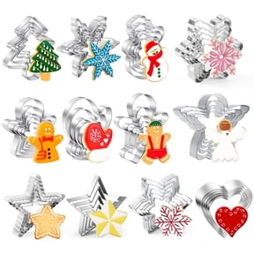 Queroig 5Pcs Christmas Cookie Cutters Set Santa Tree Snowflake Gingerbread Men Snowman Shape Cookie Molds Reusable Baking Tool for Home Kitchen Bakery