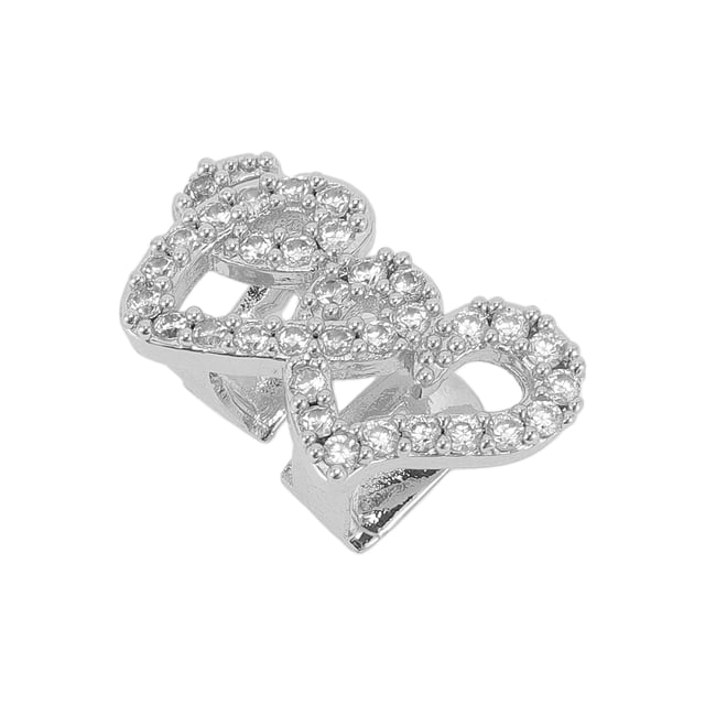 Unique Bargains 1 Pc Fake Grills Hip Hop Double Heart Rhinestone Teeth Grillz Silver Tone