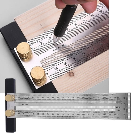Stainless Steel T Type Hole Ruler Scribing Gauge Woodworking Marking Tool with Automatic Pencil200mm