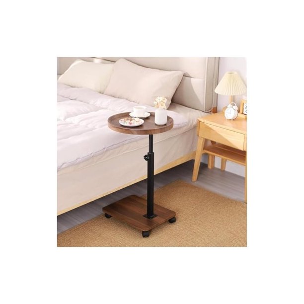 Mesa Auxiliar Giratoria 360° para Sofá, Mesa Auxiliar en Forma de C con Ranuras para Teléfono y Tablet, Mesa Auxiliar para TV, Mesa Auxiliar para Sala de Estar y Dormitorio.,Nuez