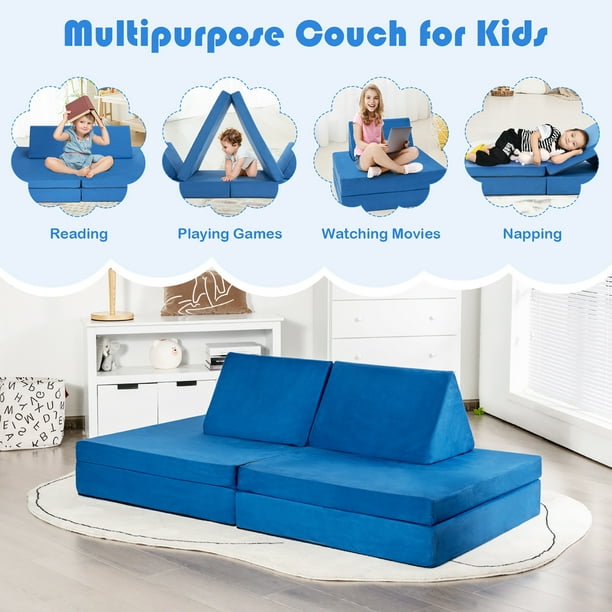 Costway 4 Piece Convertible Kids Couch or 2 Chairs Toddler to Teen Sofa and Play Set