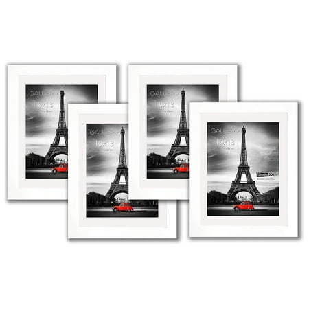 Studio 500, 4-Pack of White 10x13" Real Solid Pine Wood Photo Frames with Tempered Glass and Acid-Free Ivory White Core Mat Board for 8.5x11 Documents or Photos