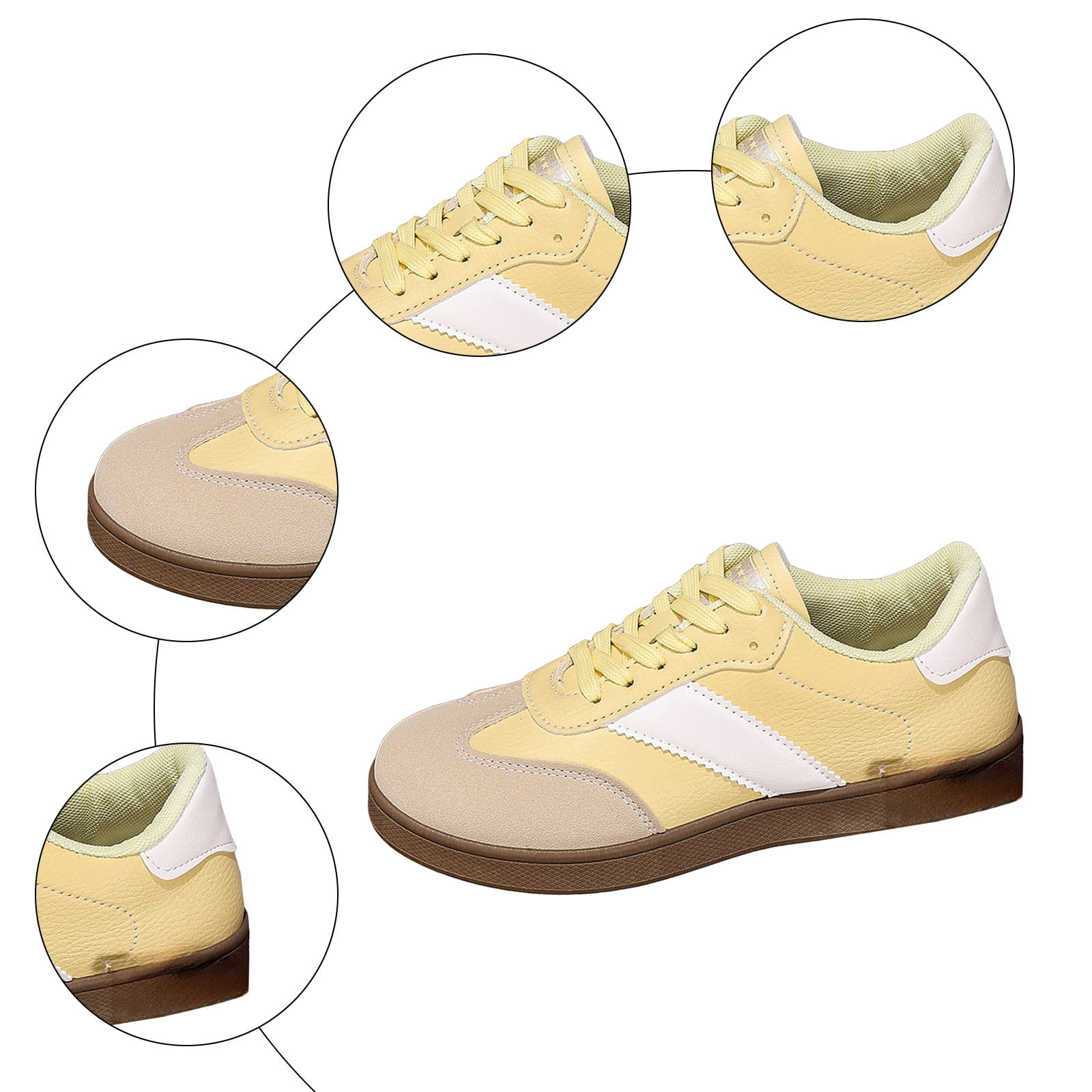 Womens Skate Shoes Comfy Arch Support Tennis Walking Shoes Fashion Color Block Lace up Nonslip Trainers Sneakers Yellow Size 7