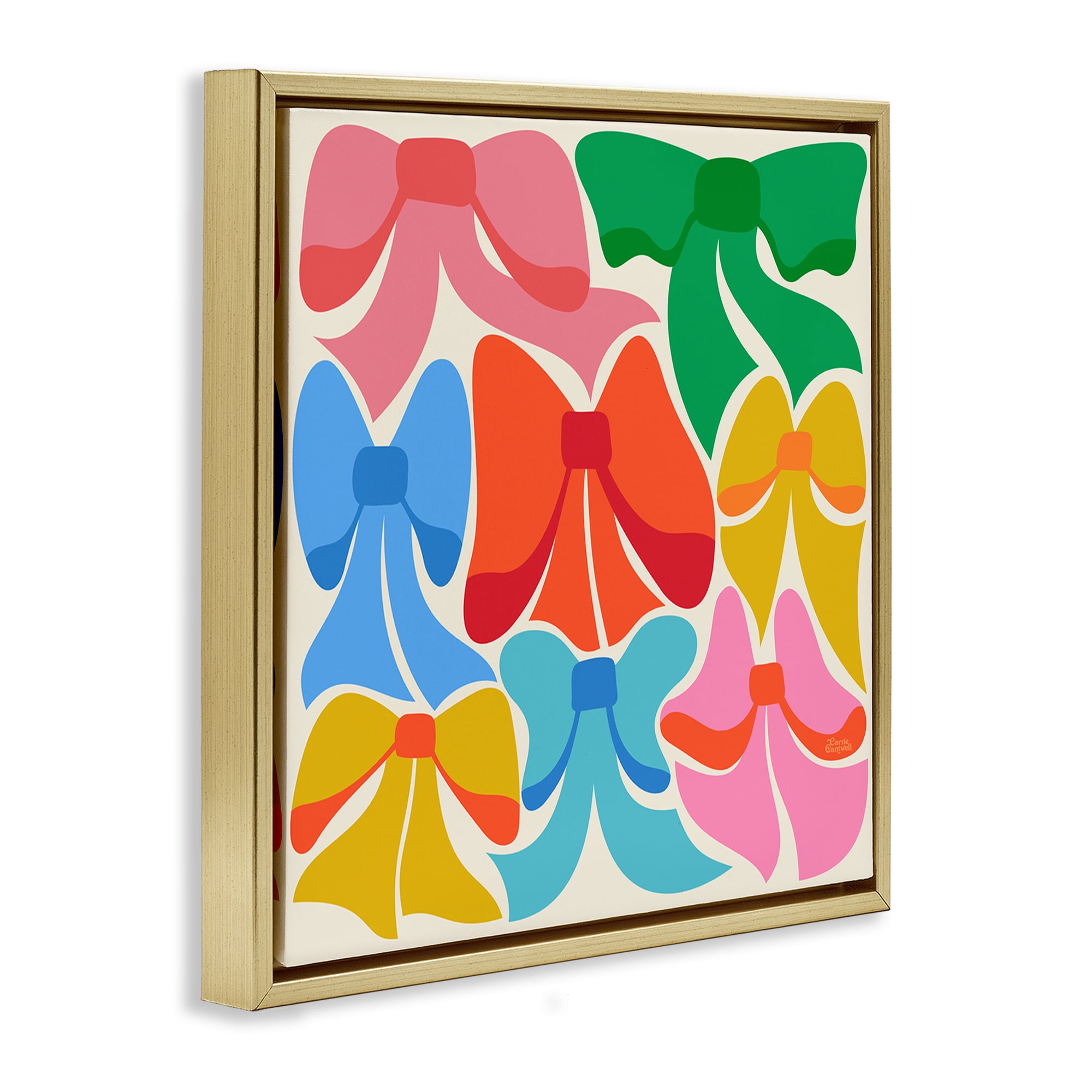 Stupell Industries Rainbow Bows Ribbon Shapes Fashion Painting Gold Floater Framed Canvas Art Print Wall Art, 18 x 18