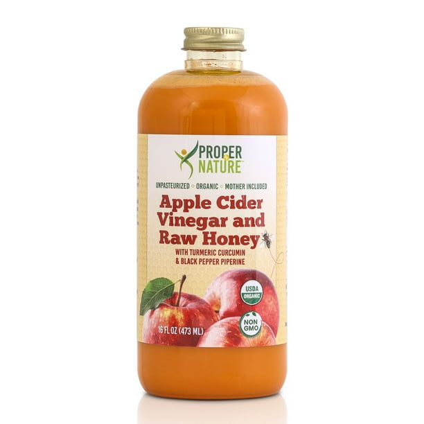 Proper by Nature Organic Apple Cider Vinegar w/Raw Honey, Turmeric Curcumin & Black Pepper