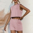 thumbnail image 4 of Workout 2 Piece Outfits for Women Casual Sleeveless Hooded Crop Tops Shorts Matching Sets Tracksuits with Pockets, 4 of 7
