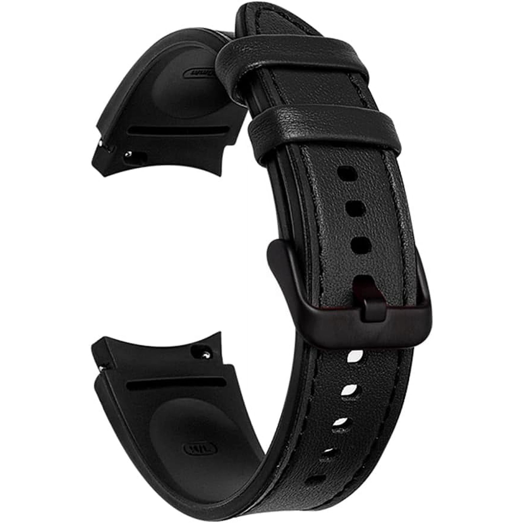 PINHEN Watch Band Compatible for Samsung Galaxy Watch 6 40mm 44mm /6 Classic 43mm 47mm Band, Hybrid of Leather and Silicone Watch Band for Galaxy Watch 6 5 4, Black