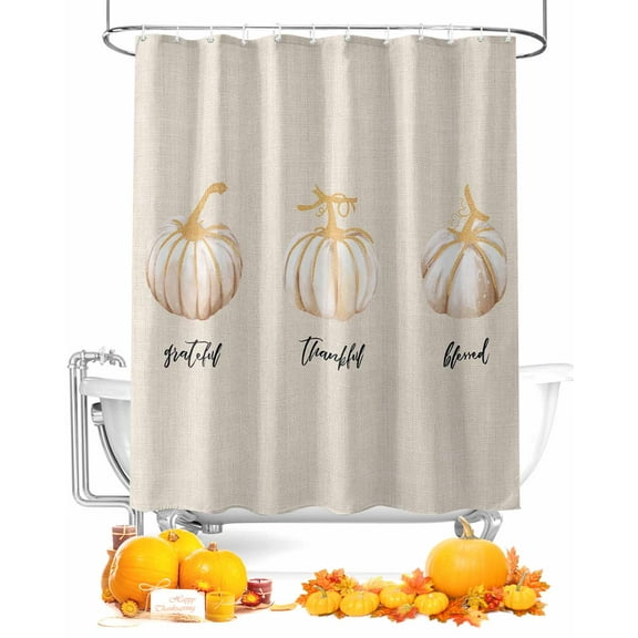 Thanksgiving Grateful Thankful Bless Pumpkin Vintage Linen Texture Shower Curtain Set ，Waterproof Fabric Shower Curtains Shower Curtains for Bathroom,Bathroom Decor 54x"78"