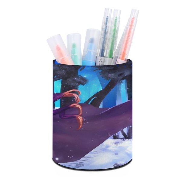 Cazadora de Demonios Chica Nezuko-theme Cylinder Pen Holder Pencil Organizer with Flannel Lining PVC Leather Material Cardboard Base for study work 10*8CM