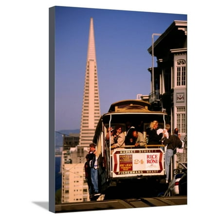 Cable Car on Nob Hill with Transamerica Building in Background, San Francisco, U.S.A. Stretched Canvas Print Wall Art By Thomas